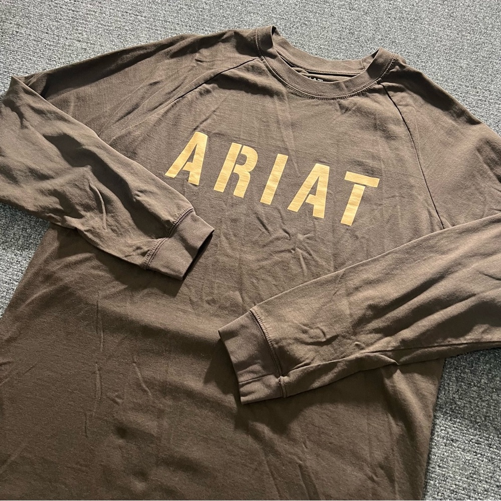 Ariat Rebar Mens Long Sleeve Work T-shirt Brown Size XL /TG Spell Out Workwear